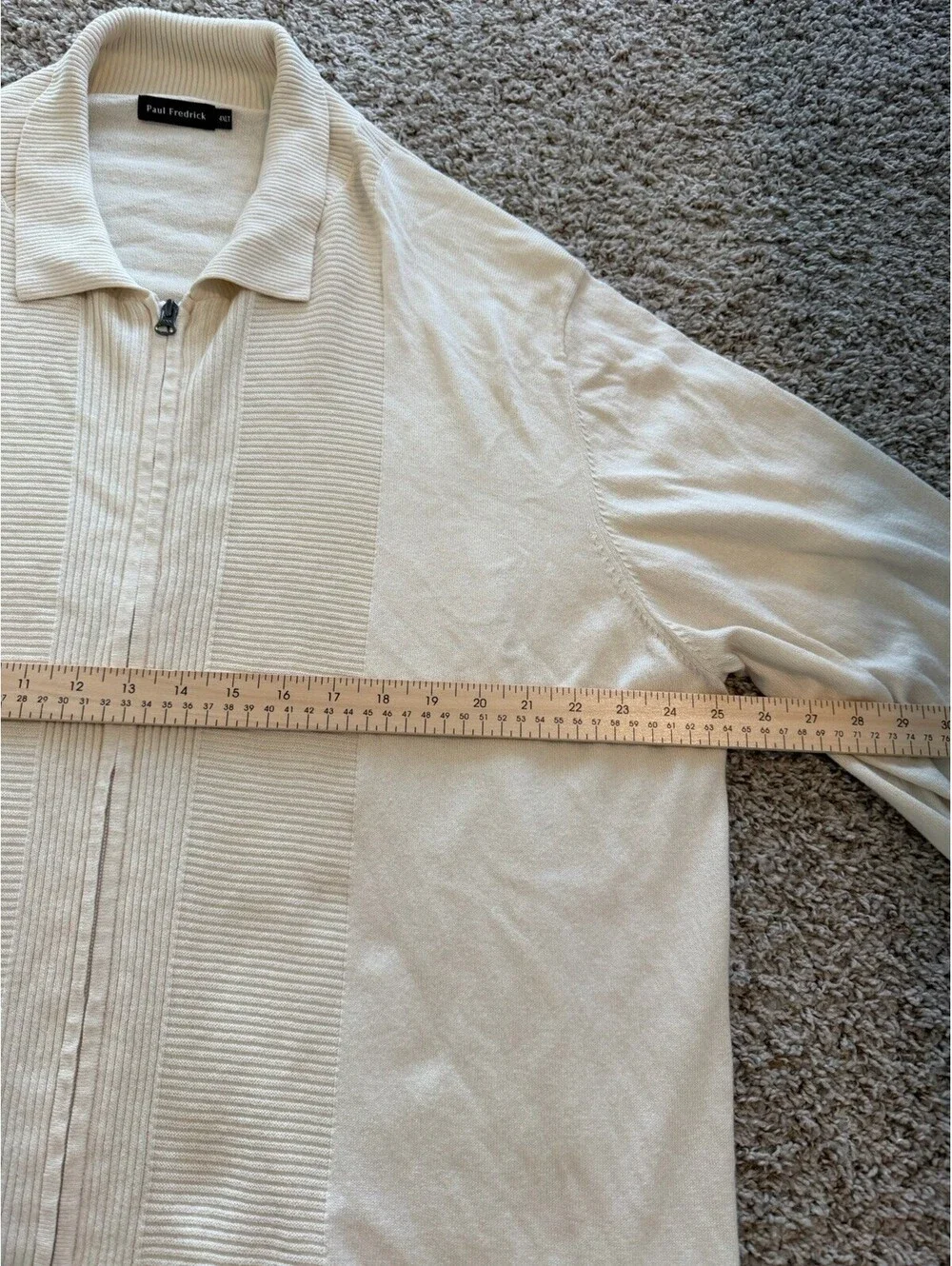 Paul Fredrick Men’s Cream Full-Zip Sweater 4XLT Silk Cotton Cashmere Luxury